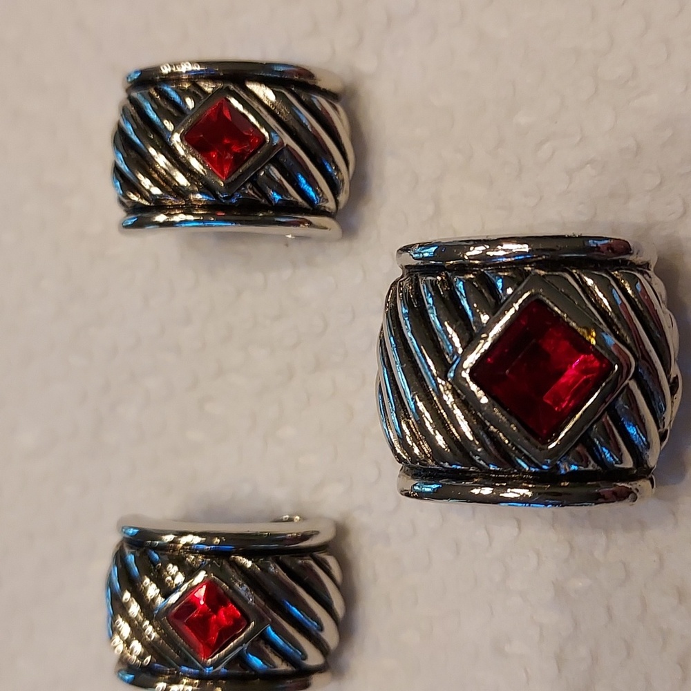 Park Lane Red and Silver clip earrings with matching slide
